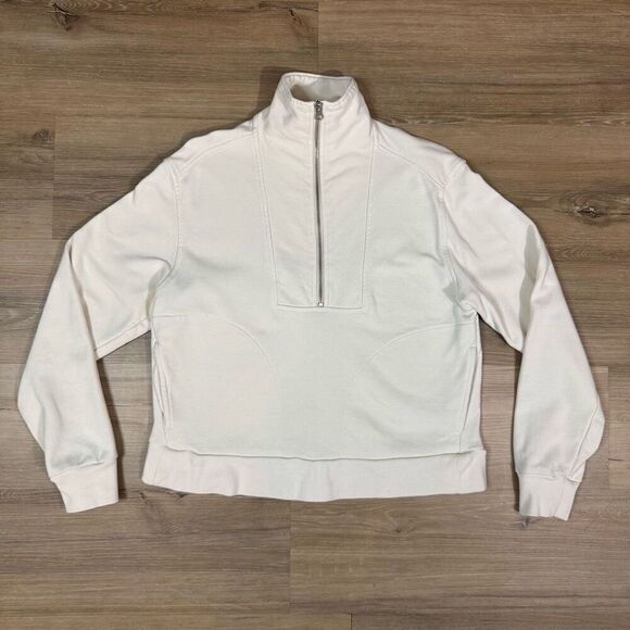 Everlane Women's XS The Track Half Zip Sweatshirt Bone White 100% Organic Cotton - Picture 1 of 7